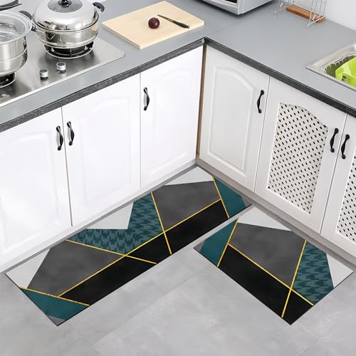 küchenmatten 2er set waschbar rutschfest 40x120 + 40x60 cm nivofu grün geometrie