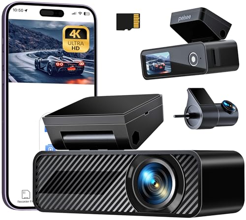 pelsee p1 duo 4k dashcam auto vorne hinten 5g wi-fi mit 64gb sd karte, 170 weitwinkel