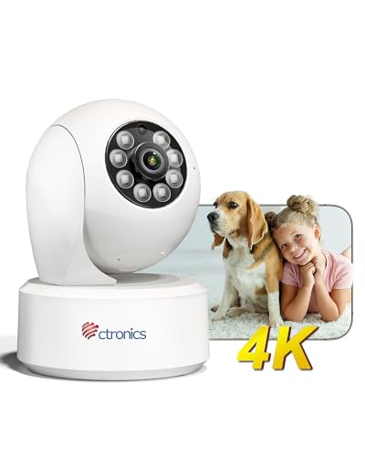 Produktbild: Ctronics 4k Überwachungskamera innen, 360 PTZ, AI Personen-/Haustiererkennung, WLAN