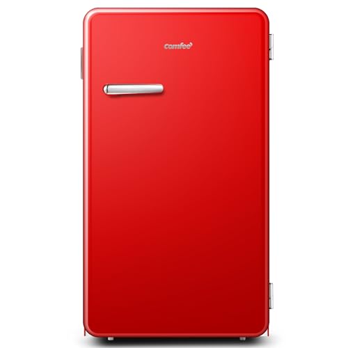 comfee mini fridge 93 l retro design ein-Tür, leise, für zuhause und büro, rot