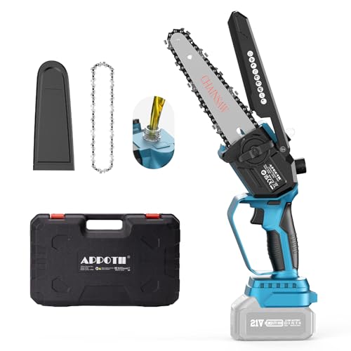 Entdecken Sie die APROTII 6 Zoll Mini Kettensäge: Bürstenlos, verbesserte Kettenschmierung und kompatibel mit Makita 18V Akku. Effizienter und leichter Einsatz!