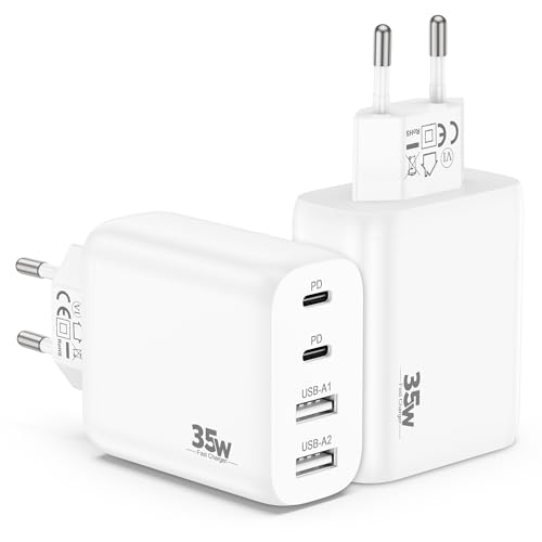 matau mahi usb c ladegerät 4 ports 35w schnellladegerät 2stk kompatibel mit iphone 15 samsung galaxy s24