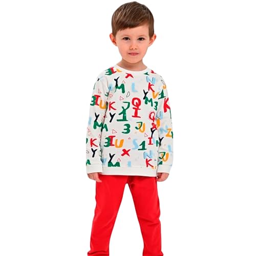 kinder unisex outfit 100% baumwolle 2tlg langarmshirt hose mit taschen rot-weiß