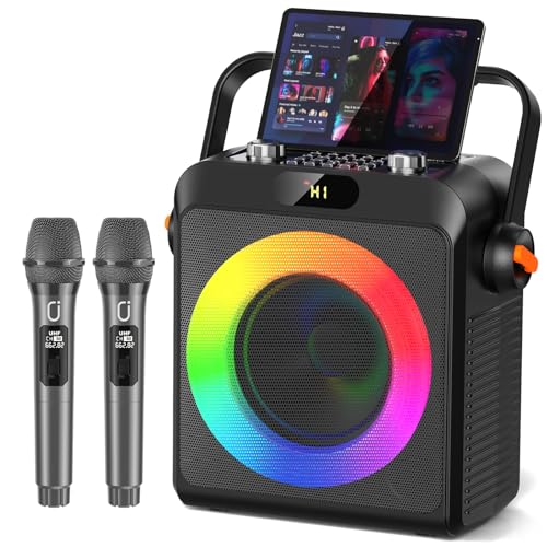 JYX karaoke maschine mit 2 mikrofons, tragbarer bluetooth lautsprecher, rgb-licht