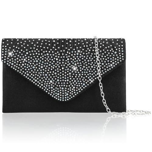 Yolev Glitzer Clutch Schwarz Elegant mit Abnehmbarem Kettenriemen Tasche Pailletten Abendtasche Schwarz Damen Clutches Schultertaschen fur Hochzeit Abschlussball Party