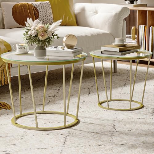 hzuaneri rund couchtisch 2er set, beistelltisch modern mit abnehmbarer tischplatte, gold