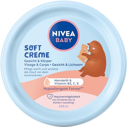 NIVEA BABY Soft Pflegecreme, vegane hypoallergene Hautcreme mit Mandelöl und Vitaminen, ohne Mikroplastik, 200 ml