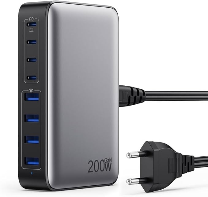 feob 200W usb c ladegerät 8-port schnellladegerät mit usb-a für macbook, iphone, smartphones