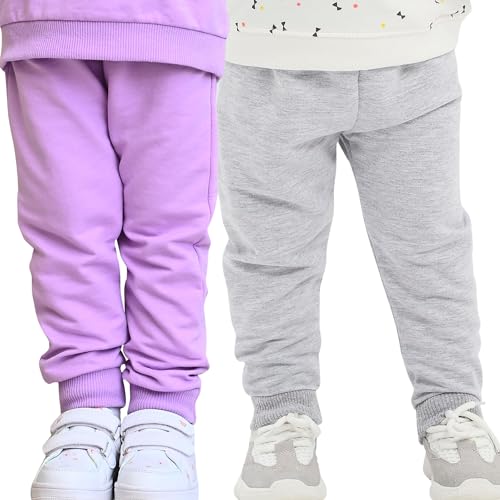 100% baumwolle babyhosen 2er-pack lässige sweathose für jungen mädchen 18-24 monate lila grau