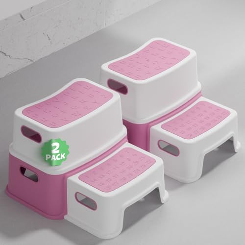 deanic kindertritthocker 2 stufen rosa, anti-rutsch klöhocker für bad und wc
