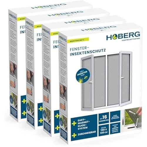 hoberg fliegengitter fenster magnetbefestigung, moskitonetz zuschneidbar 150x130 cm, 16 magnete