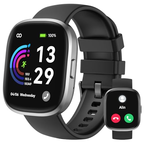 anyloop smartwatch damen herren mit telefonfunktion, 1.83" touchscreen, ip68 wasserdicht, fitness tracker für ios android schwarz