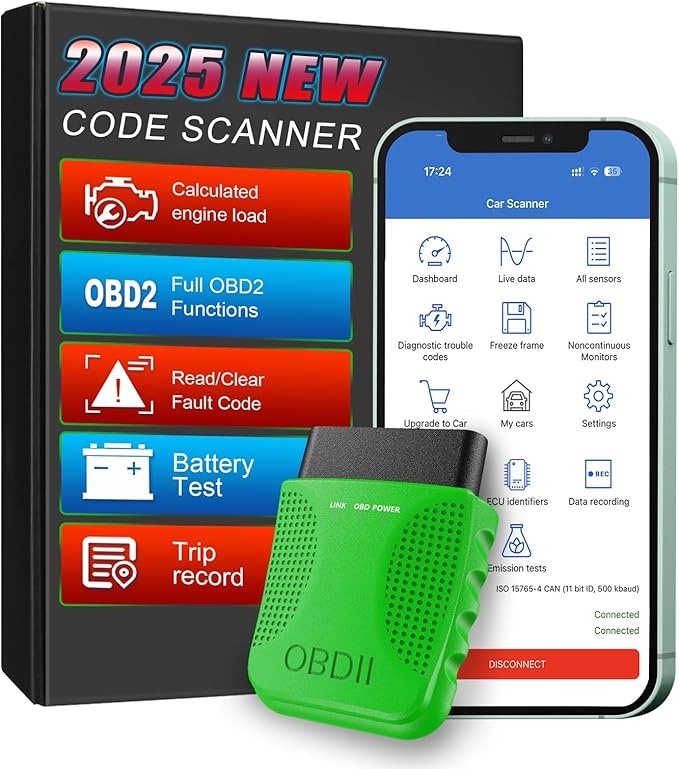 Produktbild: Bluetooth OBD2 Diagnosegerät für iOS/Android, drahtlos, Mintgrün