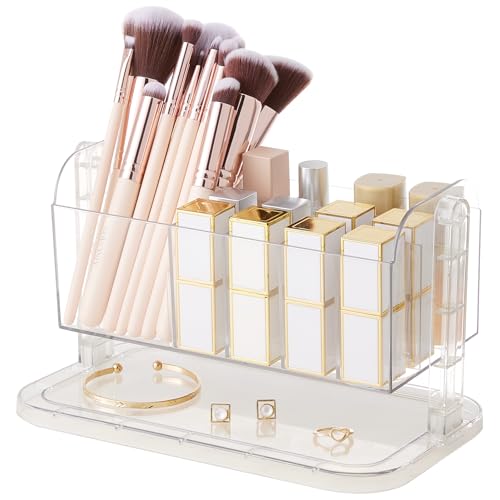 lippenstift organizer 2 in 1 für 12 lippenstifte und make-up pinselhalter, transparent