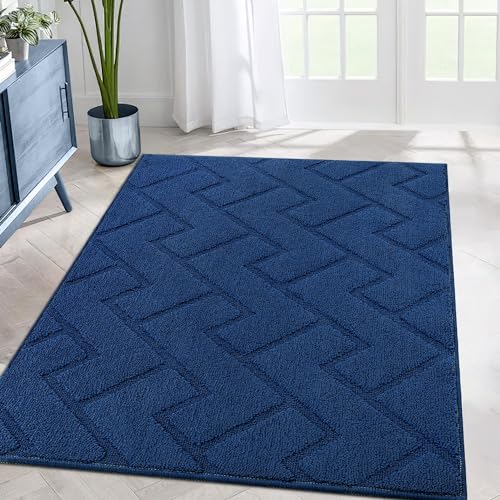 biscpro teppich läufer 80x120cm waschbar rutschfest schmutzfangmatte blau für eingangsbereich, wohnzimmer, flur, büro, schlafzimmer, küche