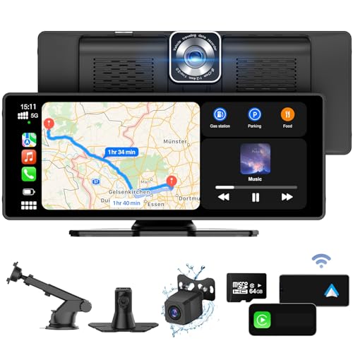 goaanz wireless autoradio mit 9,3 zoll, apple carplay, android auto, gps, 4k kamera