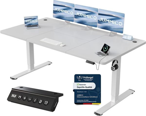 Höhenverstellbarer Schreibtisch 180 x 80 cm mit USB-A-Anschluss, JUMMICO