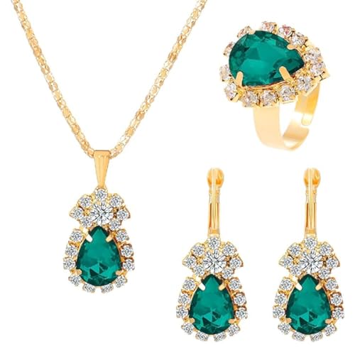 strass teardrop halskette ohrringe set von tnsray, 4 teilig, cubic zirconia, silber