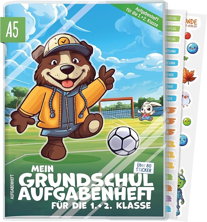 hausaufgabenheft grundschule a5 1. 2. klasse ohne datum mit schutzhülle fußball nachhaltig