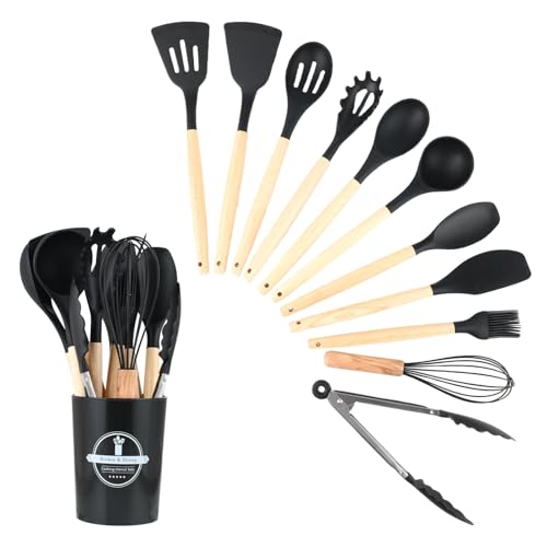 wenrescry silikon küchenutensilien set 12-teilig, hitzebeständig, lebensmittelecht, schwarz