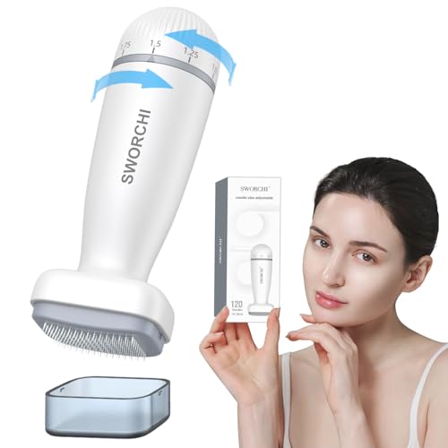 derma stamp microneedling pen mit nadeln, einstellbarer dermaroller für gesicht körper haare 0.5-2mm