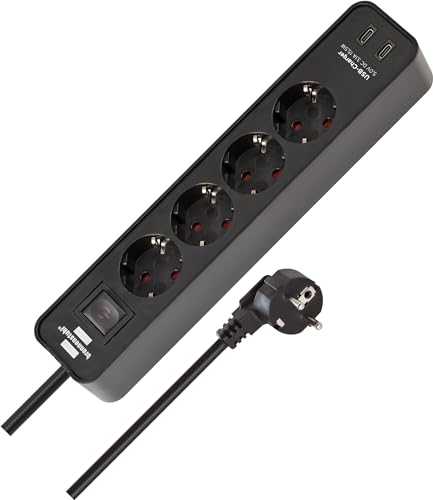 brennenstuhl ecolor 4-fach steckdose mit 2 usb-c und schalter 3 m schwarz