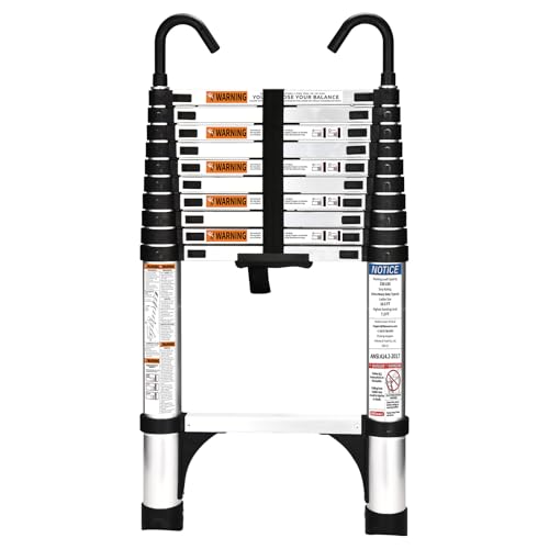 HBTower teleskopleiter 3,2 m aluminium mit haken, leicht, faltbar, 150 kg belastbar