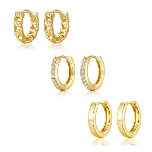 morotole ohrringe silber 925, 3 paare gold creolen, hypoallergen cubic zirkonia set