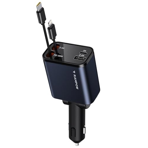 Zigarettenanzünder USB C RAMPOW 65W auto ladegerät 4in1 schnellladegerät iPhone Samsung