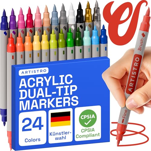 artistro acryl marker set, acryl stifte mit doppelspitze, 24 farben, für stoff, holz, papier