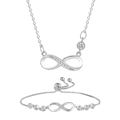 Tnsray armkette und halskette mit infinity symbol anhänger für damen in silber