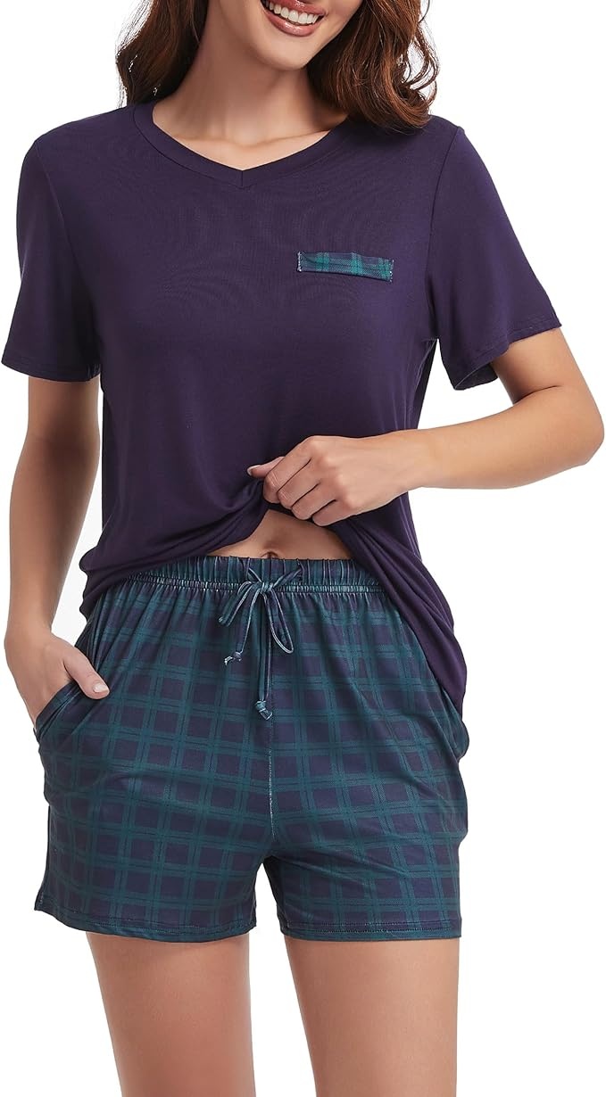 xuepelit schlafanzug damen kurz pyjama sommernacht baumwolle shorty blau 2xl