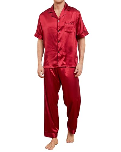 Mchodare satin pyjama herren kurzarm langarm schlafanzug mit knopfleiste nachtwäsche