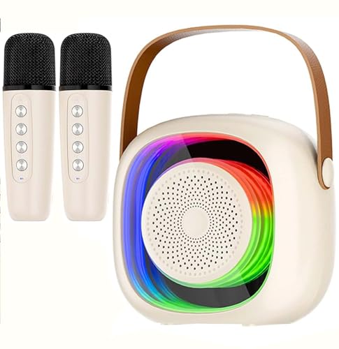 karaoke gerät für kinder, tragbarer bluetooth lautsprecher mit 2 mikrofonen und lichtern