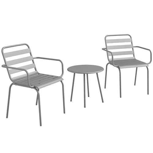 outsunny bistroset 3tlg. mit 1 couchtisch und 2 stapelbaren stühlen, hellgrau