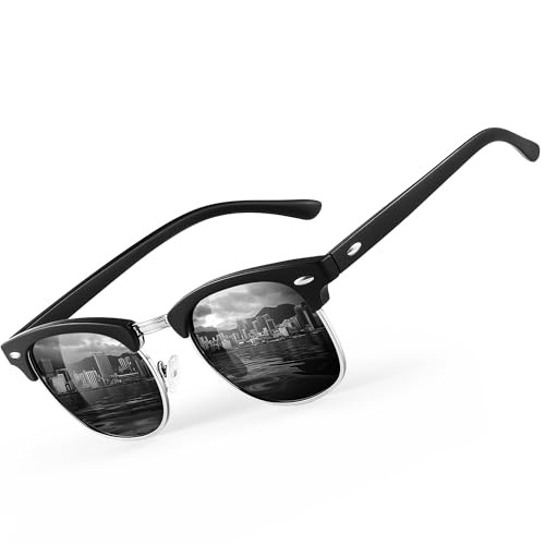 Polarisierte Sonnenbrille Herren Damen Halbrahmen Schwarz UV400 Retro Outdoor Reise