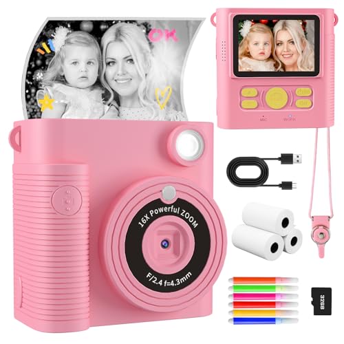 ckate kinderkamera mit sofortdruck, 1080p hd, 32g sd-karte, rosa, 3-12 jahre