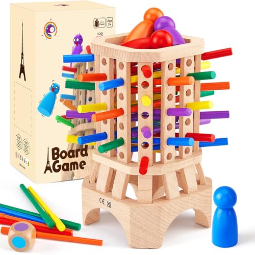 montessori spiel Eiffelturm würfelspiel aus holz, feinmotorik spielzeug ab 3 jahren