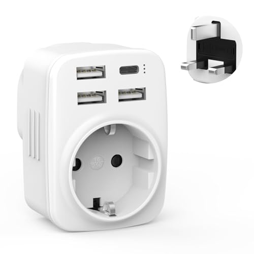 reiseadapter uk mit 3 usb und 1 usb c, steckdosenadapter für england, irland, dubai