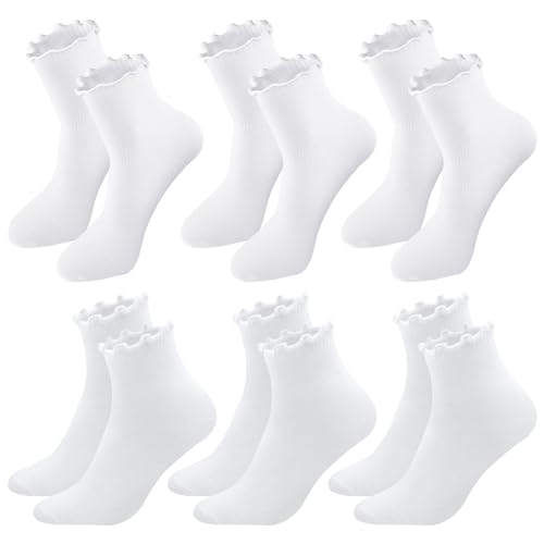 LEOEASIY rüschen socken damen, rüschensocken, trahtensocken, bequem, schweißabsorbierend, atmungsaktiv