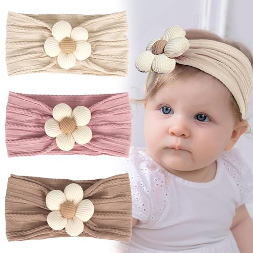irikdescia baby-stirnbänder 3er set nylon blumen für neugeborene kleinkinder rosa beige khaki
