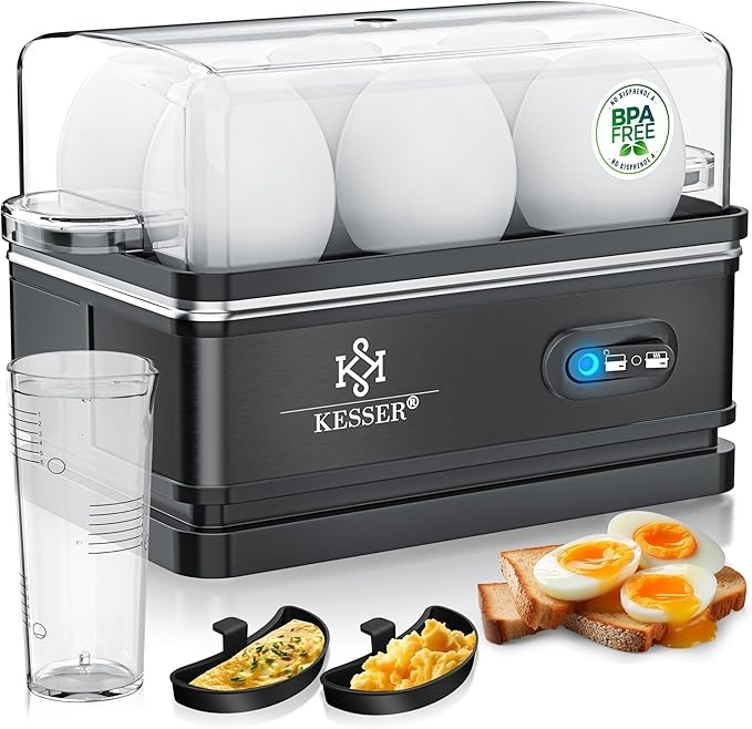eierkocher elektrisch edelstahl 400W für 1 bis 6 eier, kesser, schwarz, BPA-frei