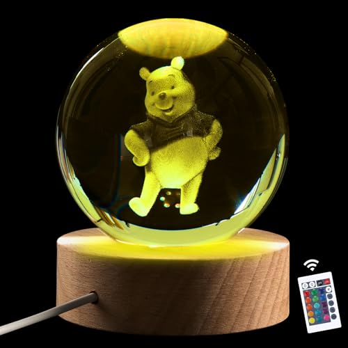 3,15 zoll bear 3d kristallkugel lampe mit fernbedienung, dimmbare led-figuren nachtlicht