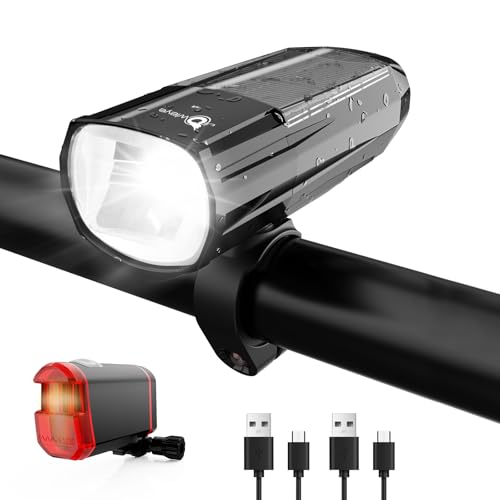 Owleye fahrradlicht set solar, 50 lux usb aufladbar, stvzo zugelassen, led front- und rücklicht