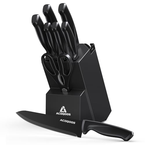 Produktbild: acoqoos messerblock 10-teilig mit schärfer, küchenmesser set schwarz