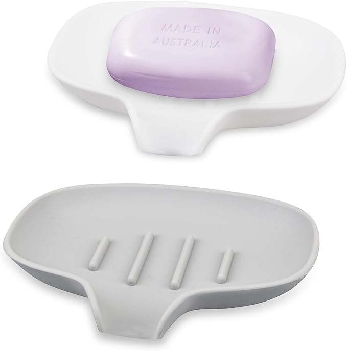 fikiro seifenschale 2 Stück mit silikonnetz und ablauf - seifenablage grau-weiß