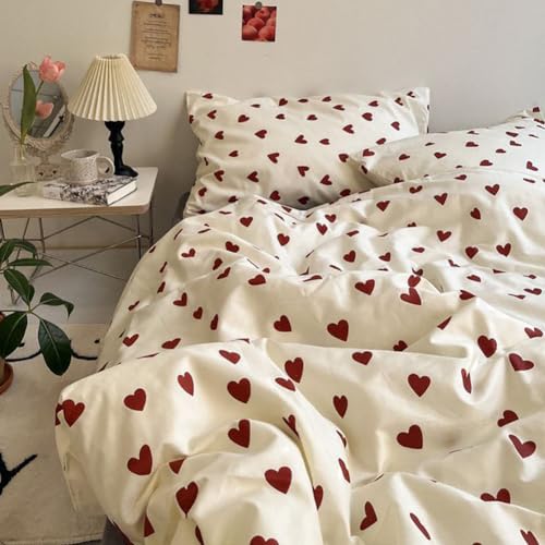 nayoroom bettwäsche 135x200 herzen rot weiß, 4-teiliges set mit kissenbezügen