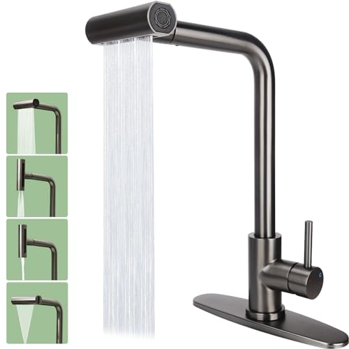 bietor küchenarmatur mit sprüher und wasserfall, mattgrau, edelstahl, einhandhahn