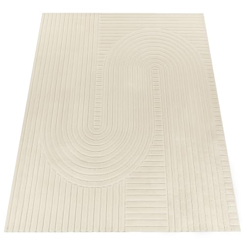 paco home teppich creme modern kurzflor 3d muster weich pflegeleicht 120x170 cm