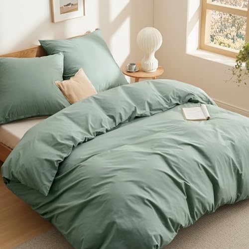 BEDSURE Bettwäsche 220x240 cm Baumwolle Salbeigrün 3-teilig mit Kissenbezügen 80x80 cm